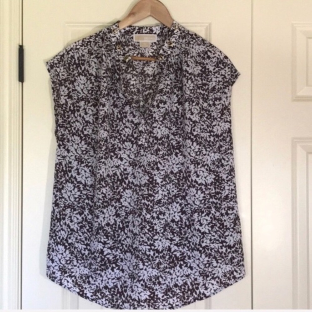 Michael Kors brown print top with grommet neck
